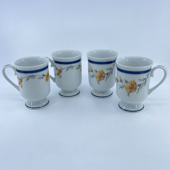 vintage princess house california poppy footed mugs set of 4 made in japan - Picture 1 of 6